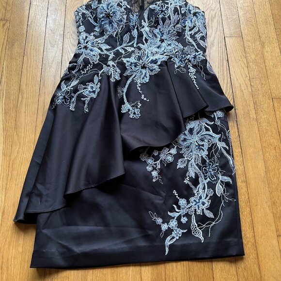 Rickie Freeman Teri Jon Size 12 Black & Silver Embroidered Sleeveless Mini Dress - Picture 12 of 16